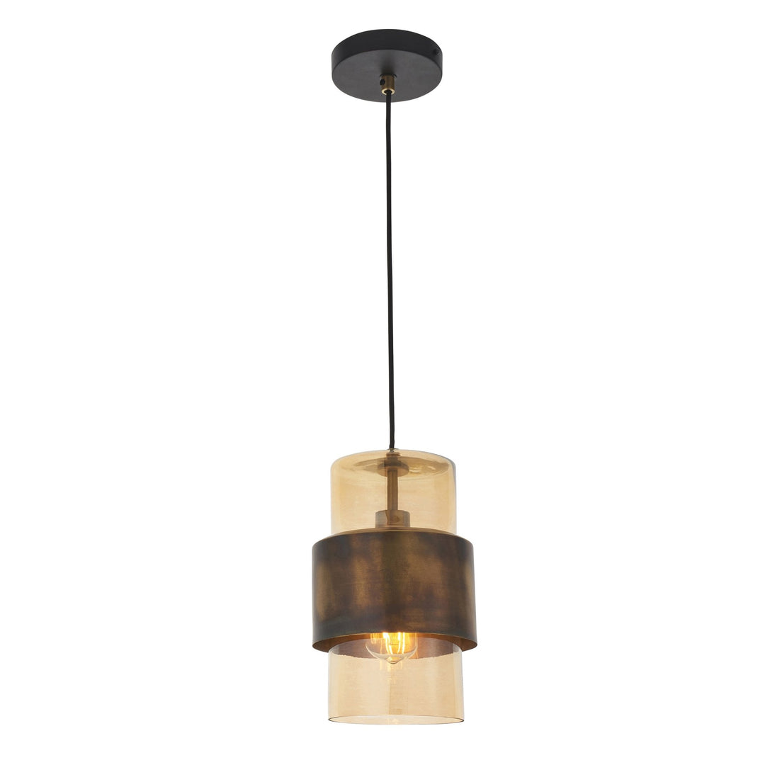 Nelson Lighting NL940599 1 Light Pendant Brass Patina & Champagne Lustre Glass