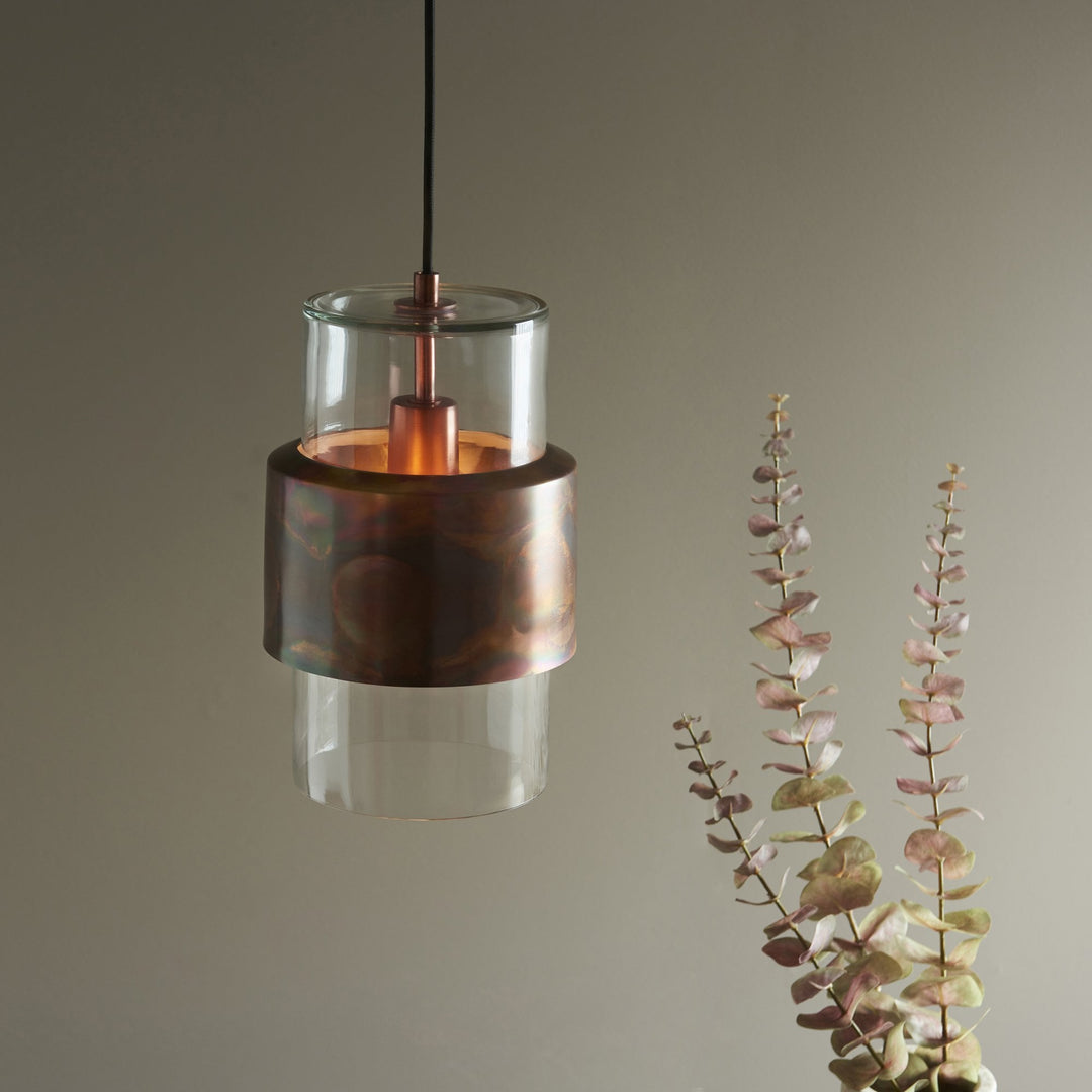 Nelson Lighting NL940603 1 Light Pendant Copper Patina Plate & Clear Glass