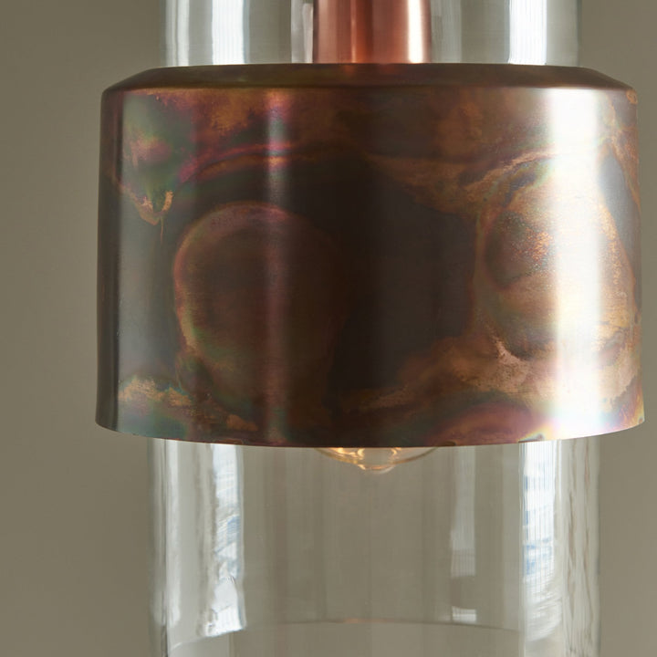 Nelson Lighting NL940603 1 Light Pendant Copper Patina Plate & Clear Glass