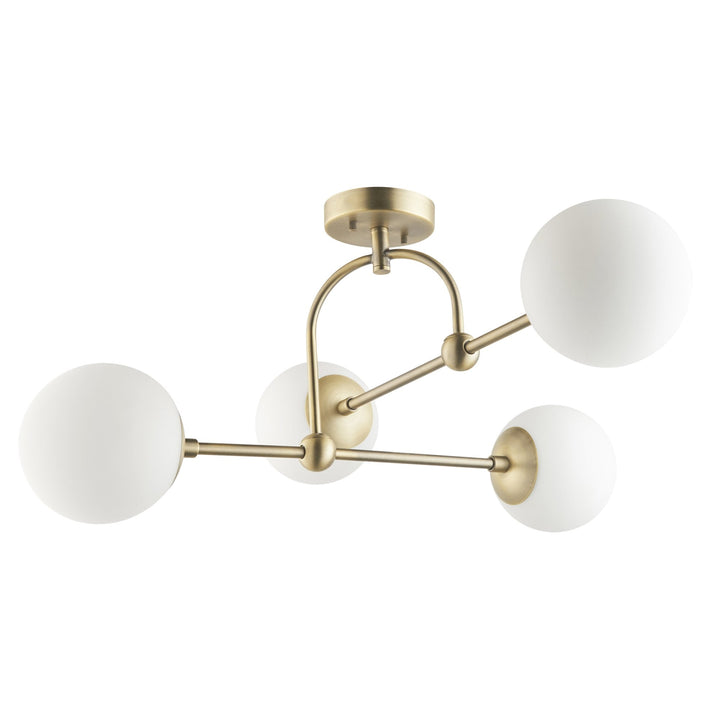 Nelson Lighting 90843 4 Light Semi Flush Ceiling Light Matt Antique Brass Plate & Opal Glass