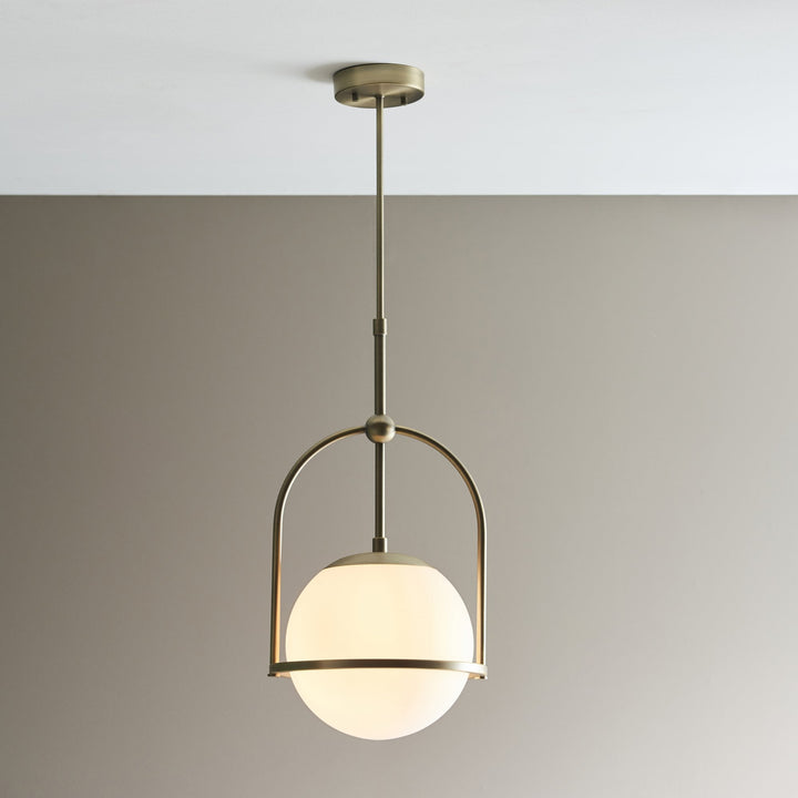 Nelson Lighting NL940844 1 Light Pendant Matt Antique Brass Plate & Opal Glass