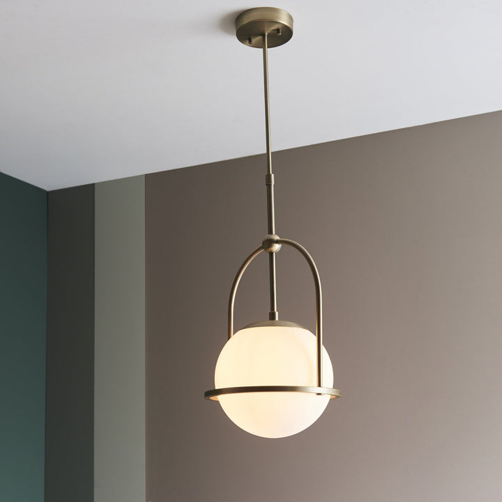 Nelson Lighting NL940844 1 Light Pendant Matt Antique Brass Plate & Opal Glass