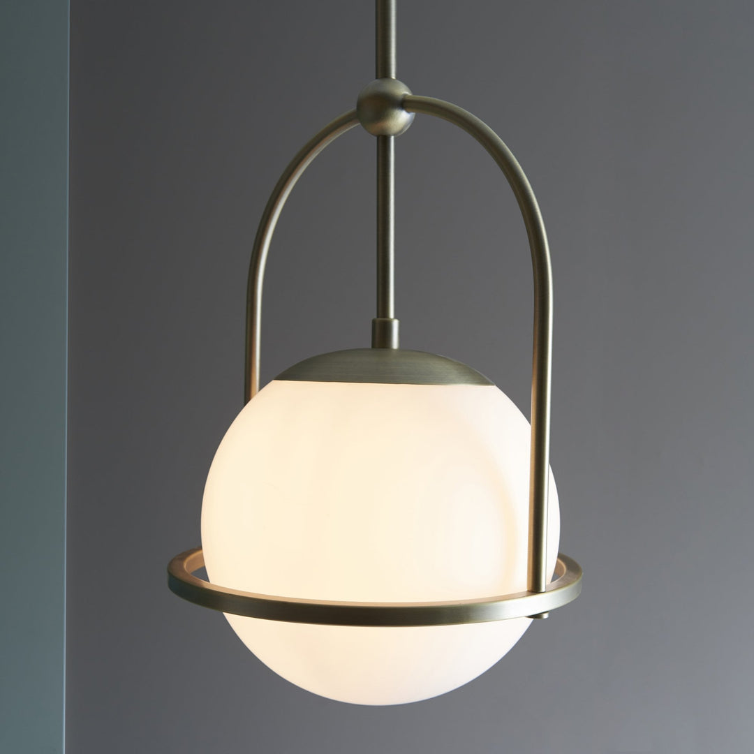 Nelson Lighting NL940844 1 Light Pendant Matt Antique Brass Plate & Opal Glass