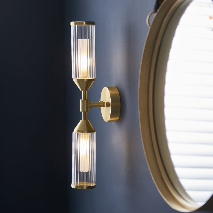 Nelson Lighting NL942229 2 Light Wall Light Satin Brass Plate With Clear & Frosted Glass