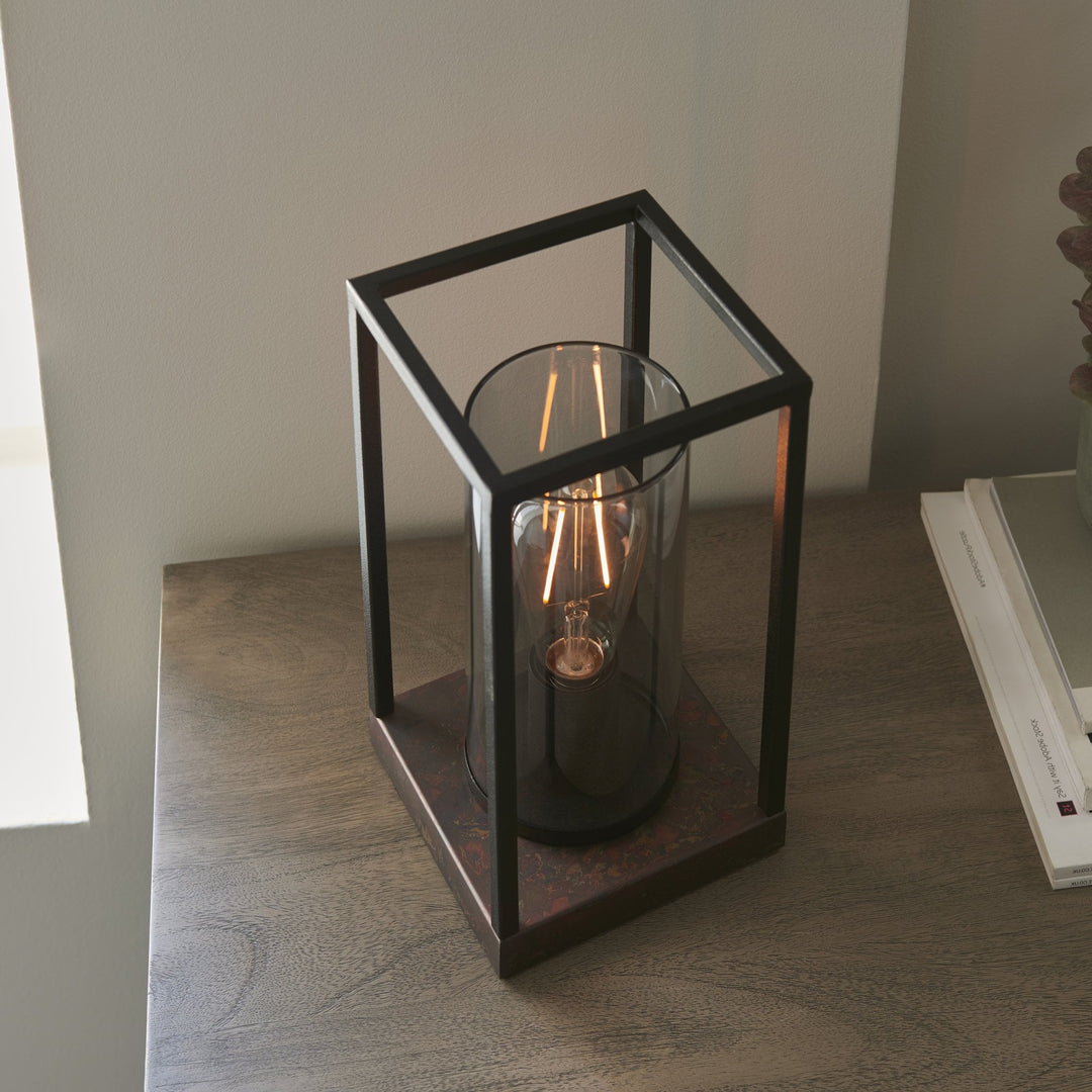 Nelson Lighting NL943036 1 Light Table Lamp Sand Black And Bronze Patina Finish With Grey Tinted Glass