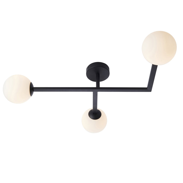 Nelson Lighting NL943905 Bathroom 3 Light Semi Flush Ceiling Light Matt Black & Matt Opal Glass