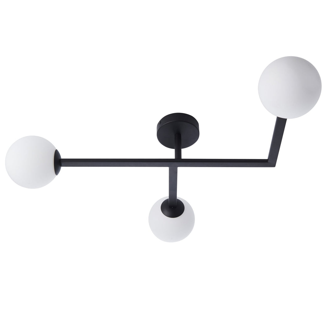 Nelson Lighting NL943905 Bathroom 3 Light Semi Flush Ceiling Light Matt Black & Matt Opal Glass