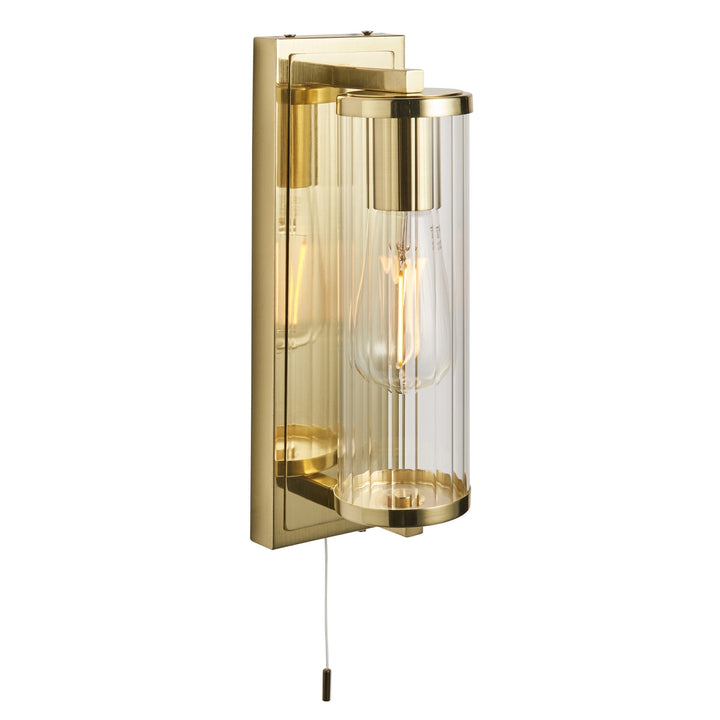 Nelson Lighting NL944075 Bathroom 1 Light Wall Light Satin Brass Plate & Clear Ribbed Glass