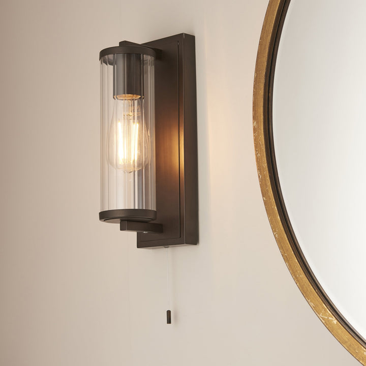 Nelson Lighting NL944077 Bathroom 1 Light Wall Light Dark Bronze Paint & Clear Ribbed Glass