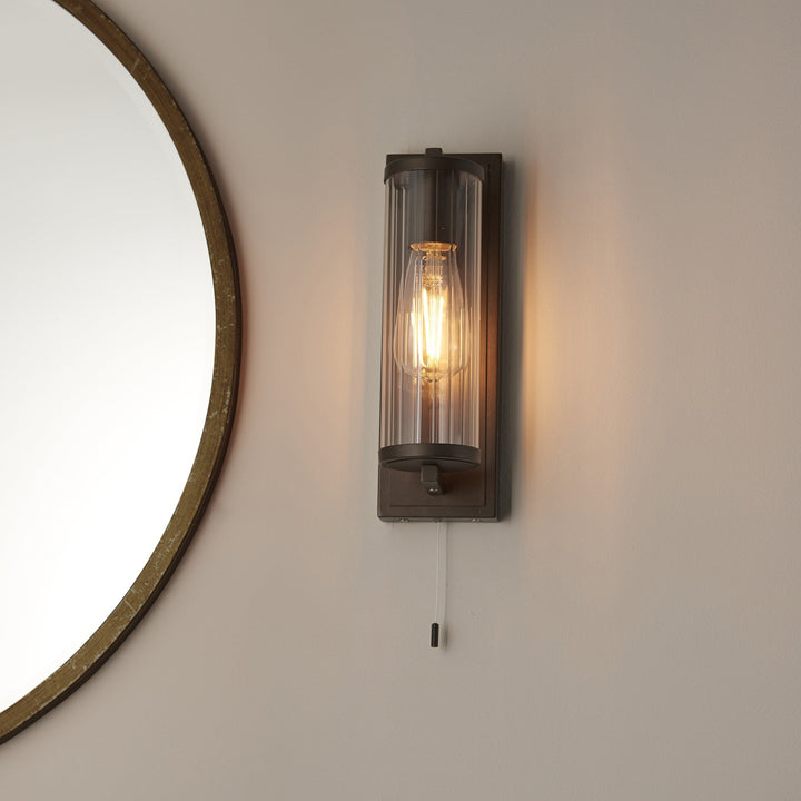 Nelson Lighting NL944077 Bathroom 1 Light Wall Light Dark Bronze Paint & Clear Ribbed Glass