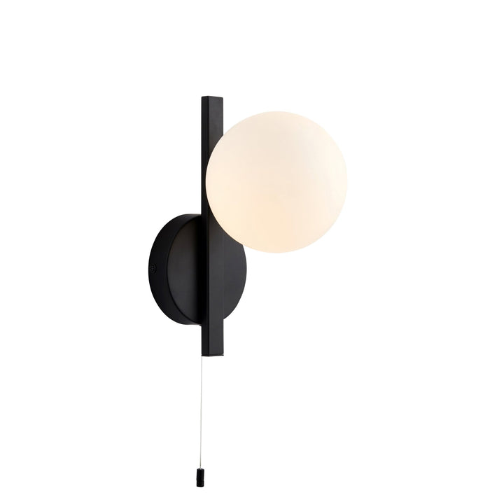 Nelson Lighting NL944081 Bathroom 1 Light Wall Light Matt Black & Matt Opal Glass