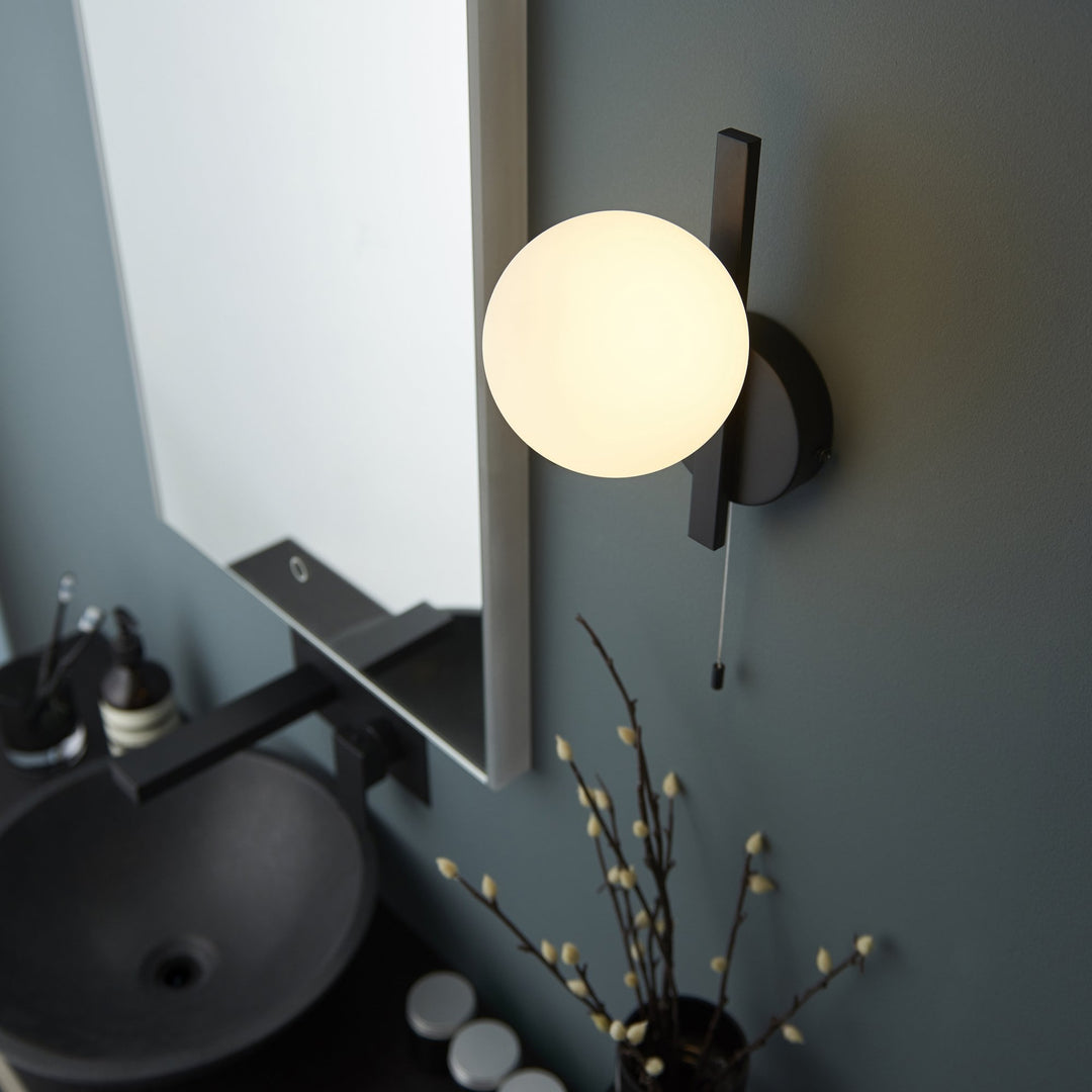 Nelson Lighting NL944081 Bathroom 1 Light Wall Light Matt Black & Matt Opal Glass