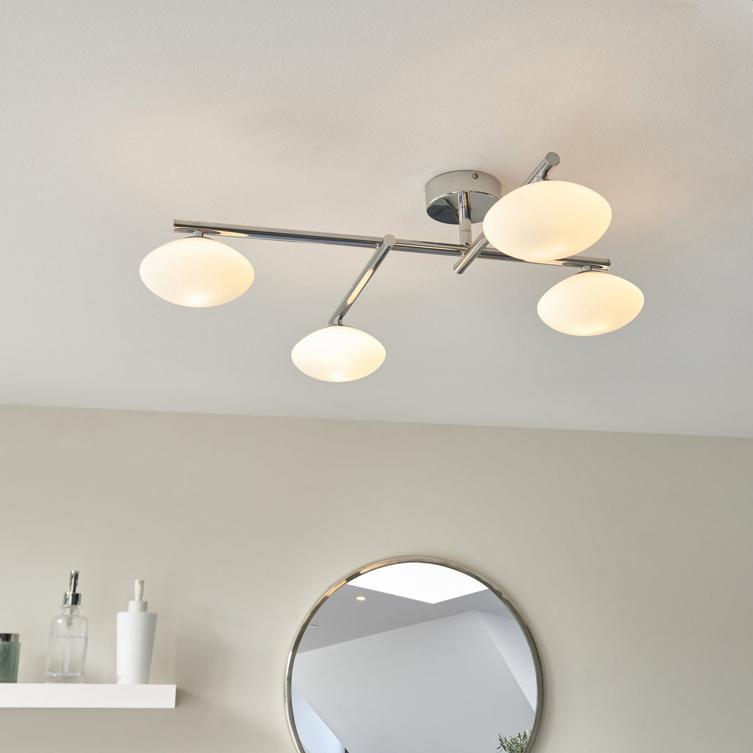 Nelson Lighting NL945008 Bathroom 4 Light Semi Flush Ceiling Light Chrome Plate & Matt Opal Glass