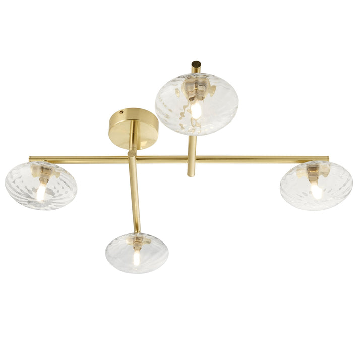 Nelson Lighting NL945009 Bathroom 4 Light Semi Flush Ceiling Light Satin Brass Plate & Clear Ribbed Glass