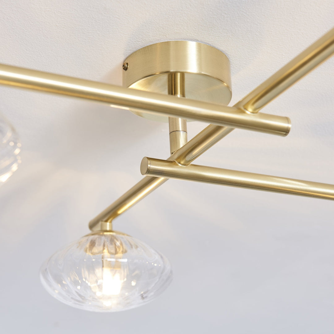 Nelson Lighting NL945009 Bathroom 4 Light Semi Flush Ceiling Light Satin Brass Plate & Clear Ribbed Glass