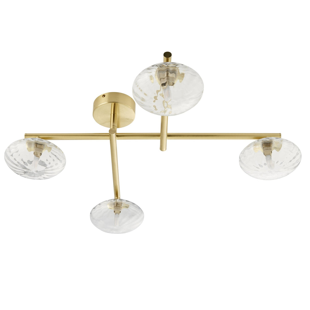 Nelson Lighting NL945009 Bathroom 4 Light Semi Flush Ceiling Light Satin Brass Plate & Clear Ribbed Glass