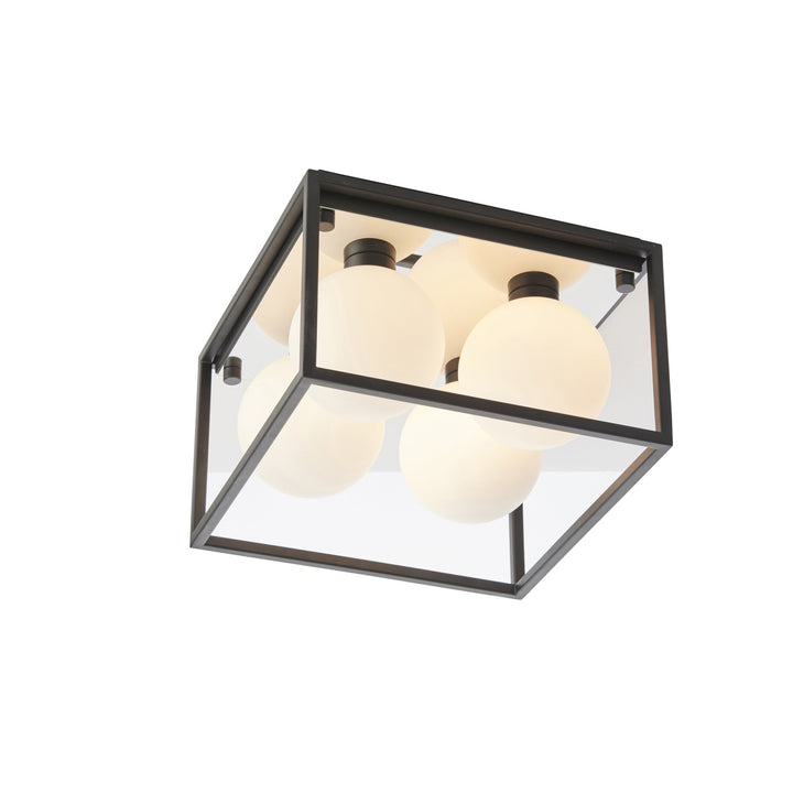 Nelson Lighting NL945050 Bathroom 4 Light Semi Flush Ceiling Light Matt Black & Matt Opal Glass