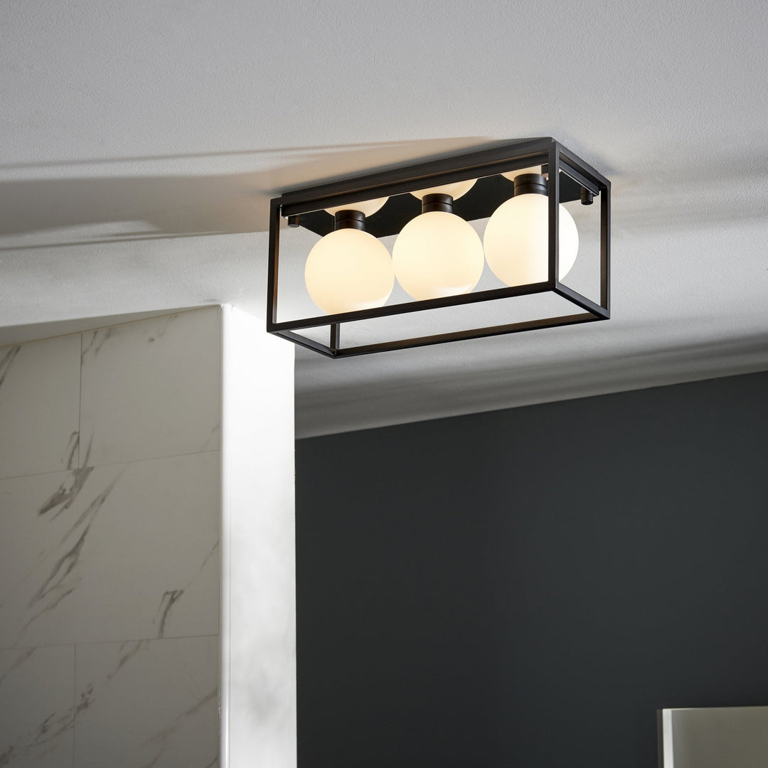 Nelson Lighting NL945051 Bathroom 3 Light Semi Flush Ceiling Light Matt Black & Matt Opal Glass