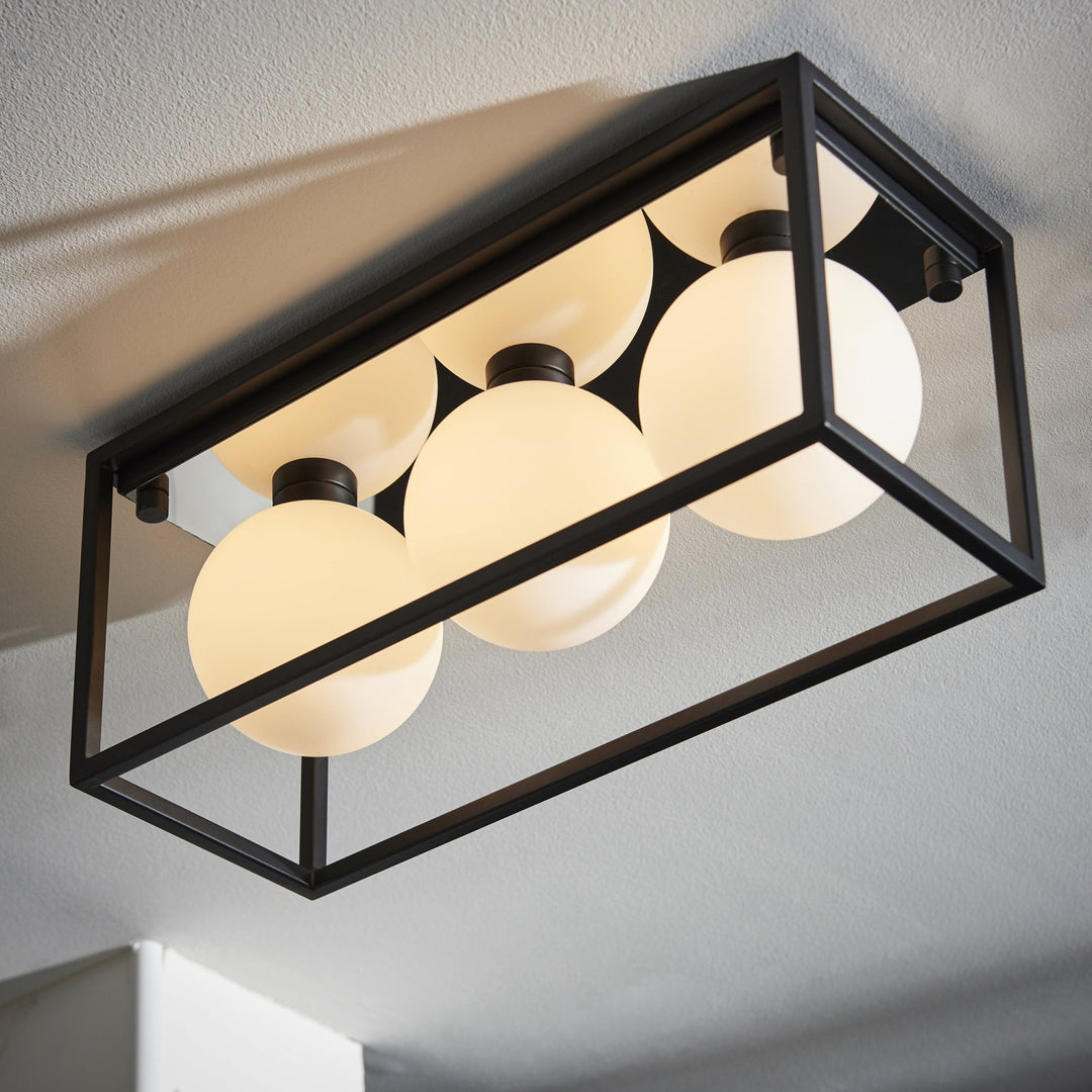 Nelson Lighting NL945051 Bathroom 3 Light Semi Flush Ceiling Light Matt Black & Matt Opal Glass