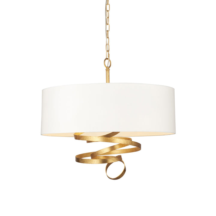 Nelson Lighting NL945268 3 Light Pendant Gold Leaf & Ivory Cotton Fabric