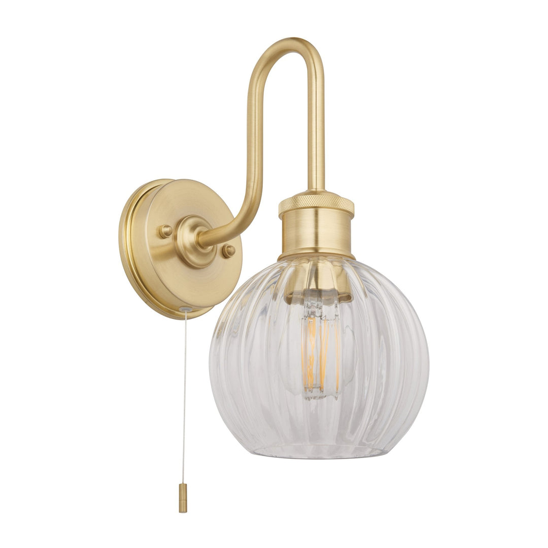 Nelson Lighting NL945507 Bathroom 1 Light Wall Light Satin Brass Plate & Clear Ribbed Glass