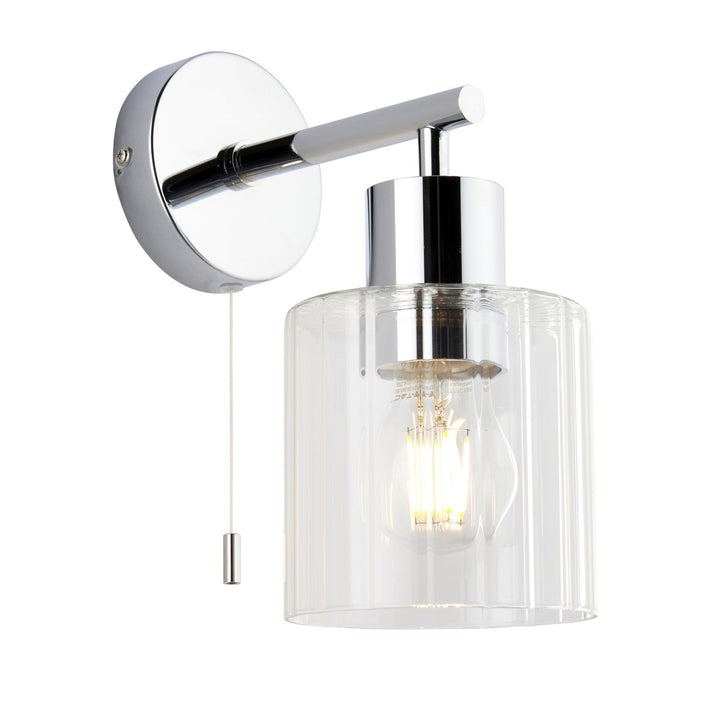 Nelson Lighting NL945510 Bathroom 1 Light Wall Light Chrome Plate & Clear Ribbed Glass