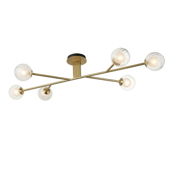 Nelson Lighting NL946689 6 Light Semi Flush Ceiling Light Satin Brass Plate & Clear/frosted Glass