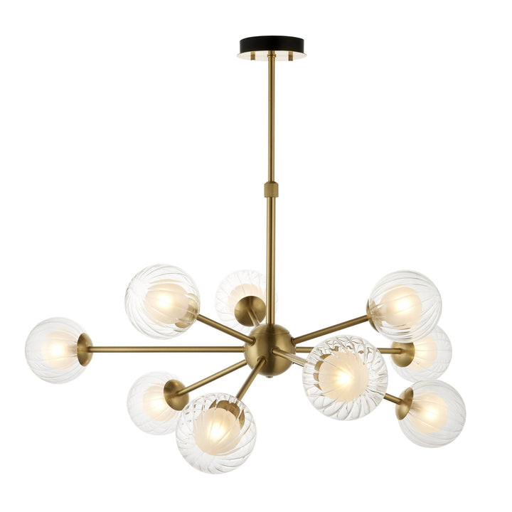 Nelson Lighting NL946690 9 Light Pendant Satin Brass Plate & Clear/frosted Glass