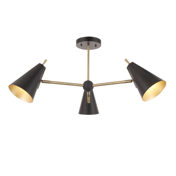 Nelson Lighting NL946746 3 Light Semi Flush Ceiling Light Matt Antique Brass Plate & Matt Black