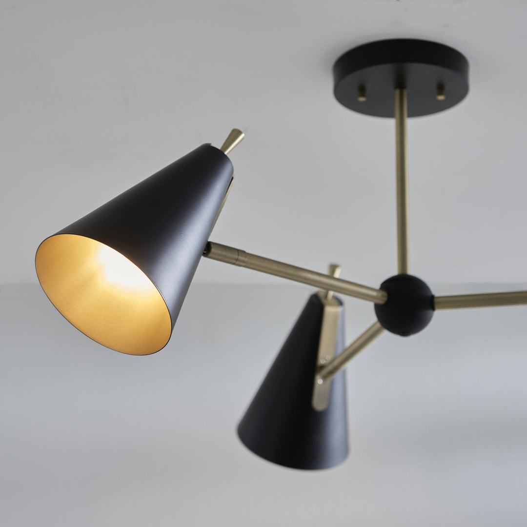 Nelson Lighting NL946746 3 Light Semi Flush Ceiling Light Matt Antique Brass Plate & Matt Black