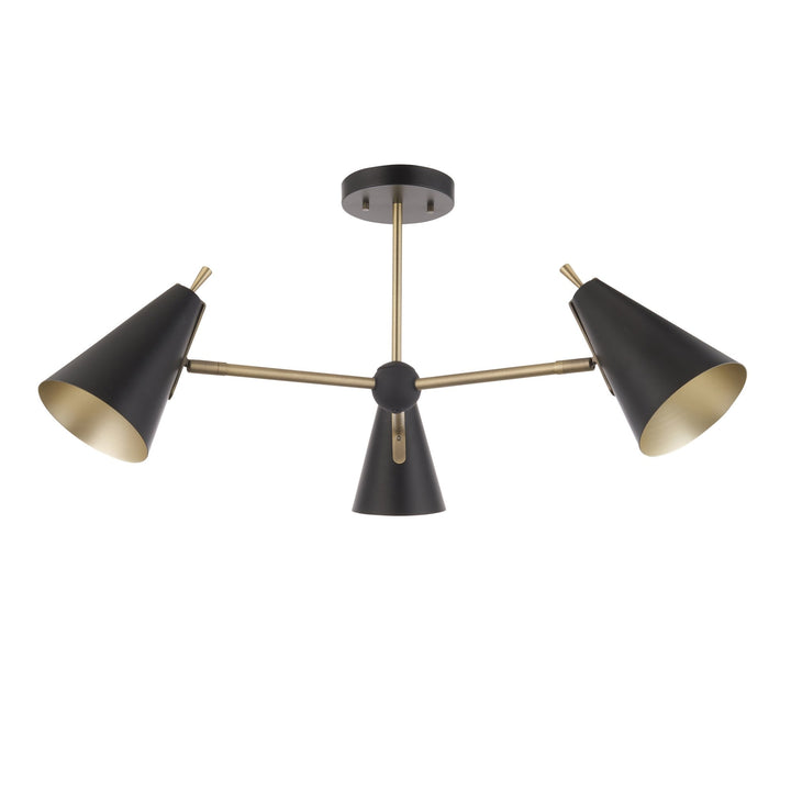 Nelson Lighting NL946746 3 Light Semi Flush Ceiling Light Matt Antique Brass Plate & Matt Black