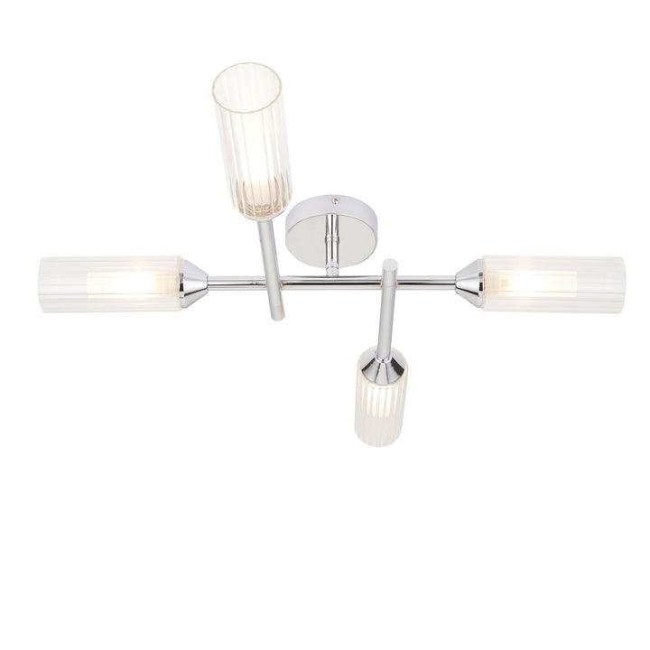 Nelson Lighting NL947170 Bathroom 4 Light Semi Flush Ceiling Light Chrome Plate & Clear/frosted Ribbed Glass