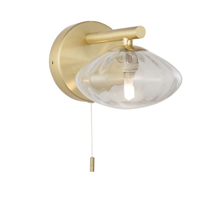 Nelson Lighting NL947182 Bathroom 1 Light Wall Light Satin Brass Plate & Clear Ribbed Glass