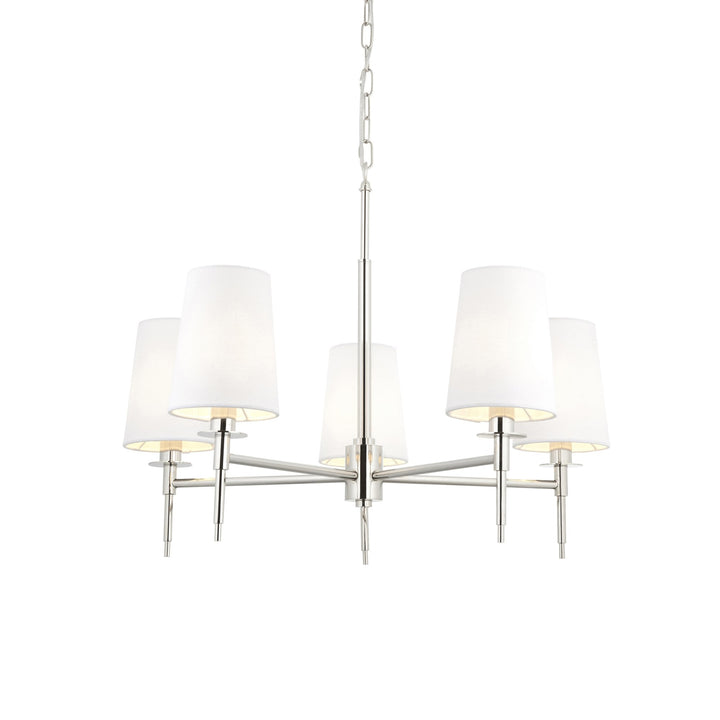 Nelson Lighting NL949457 5 Light Pendant Bright Nickel Plate & Vintage White Fabric