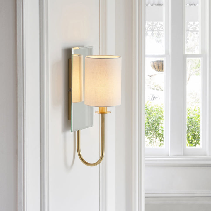 Nelson Lighting NL949514 1 Light Wall Light Satin Brass Plate & Vintage White Fabric