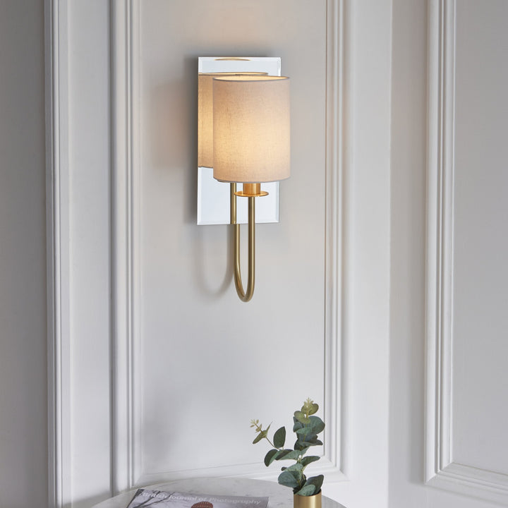 Nelson Lighting NL949514 1 Light Wall Light Satin Brass Plate & Vintage White Fabric