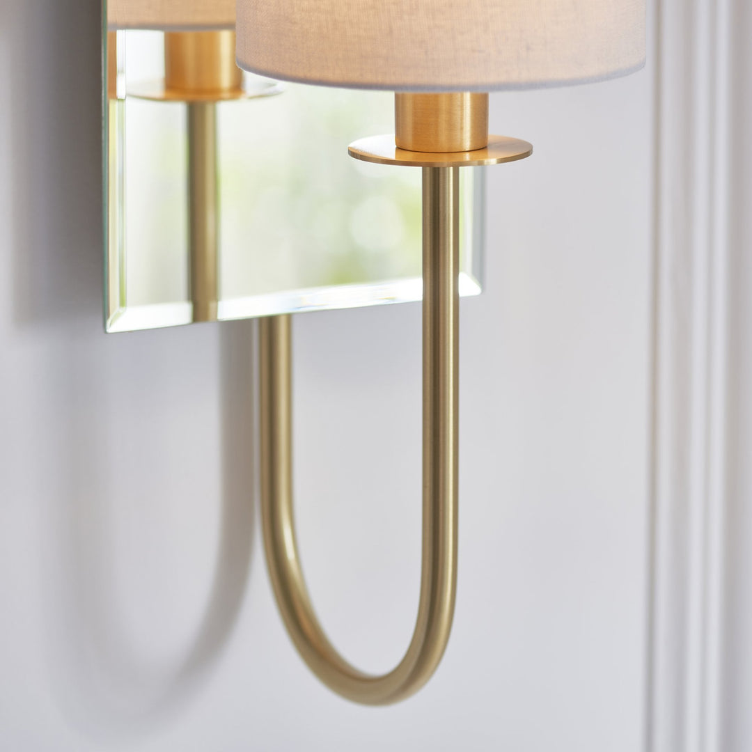 Nelson Lighting NL949514 1 Light Wall Light Satin Brass Plate & Vintage White Fabric