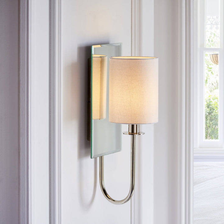 Nelson Lighting NL949515 | Elegance | 1 Light Wall Sconce | Bright Nickel & Vintage White Fabric