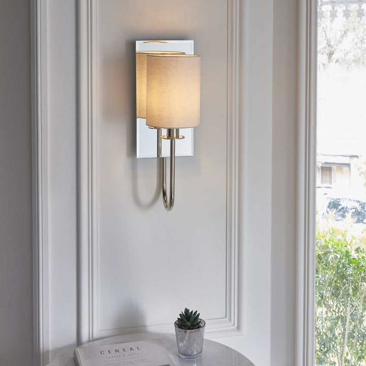 Nelson Lighting NL949515 | Elegance | 1 Light Wall Sconce | Bright Nickel & Vintage White Fabric