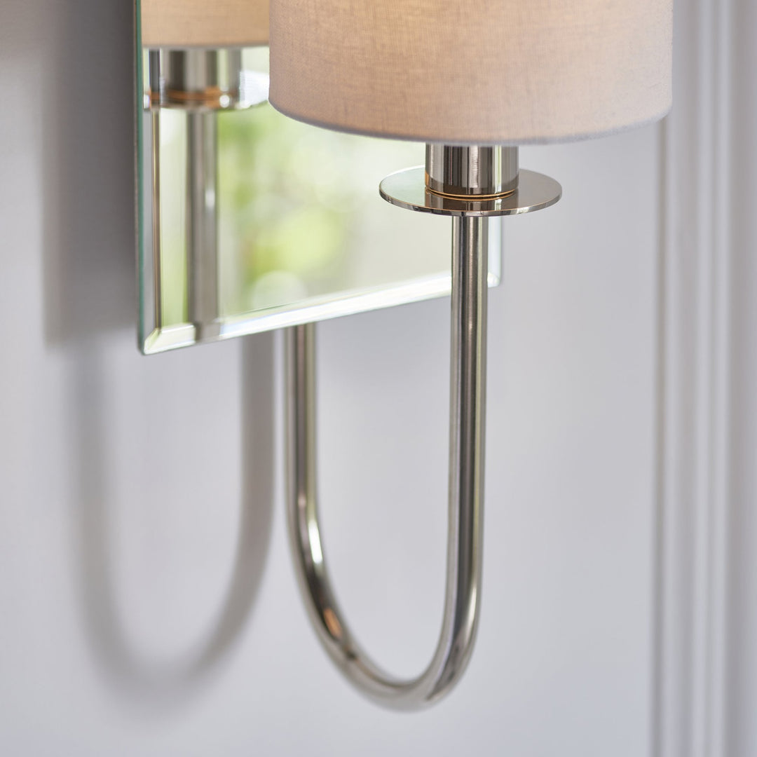 Nelson Lighting NL949515 | Elegance | 1 Light Wall Sconce | Bright Nickel & Vintage White Fabric