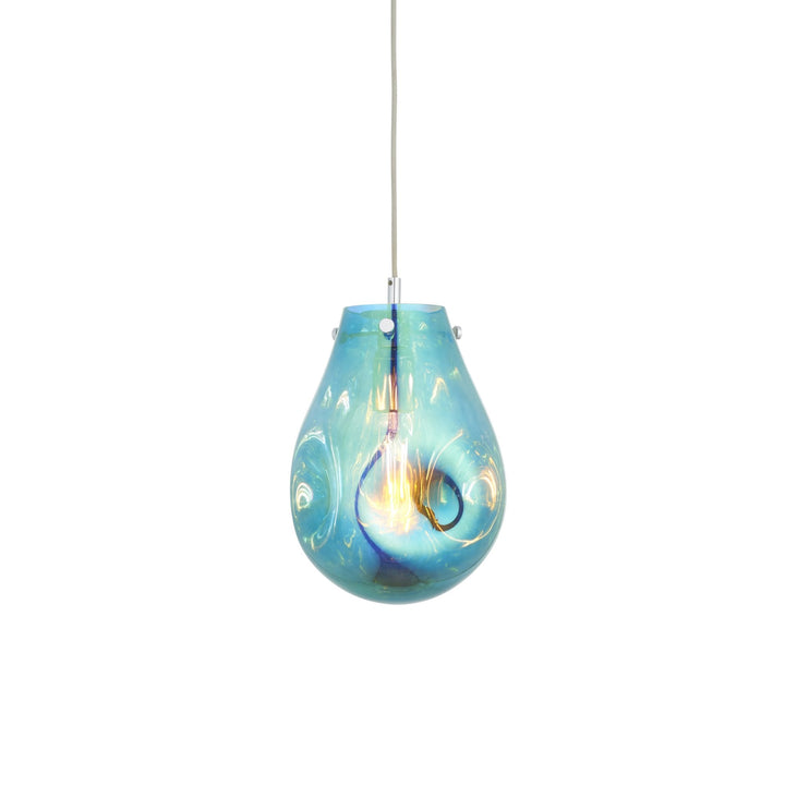 Nelson Lighting NL949517 1 Light Pendant Petrol Metallic Glass & Chrome Plate