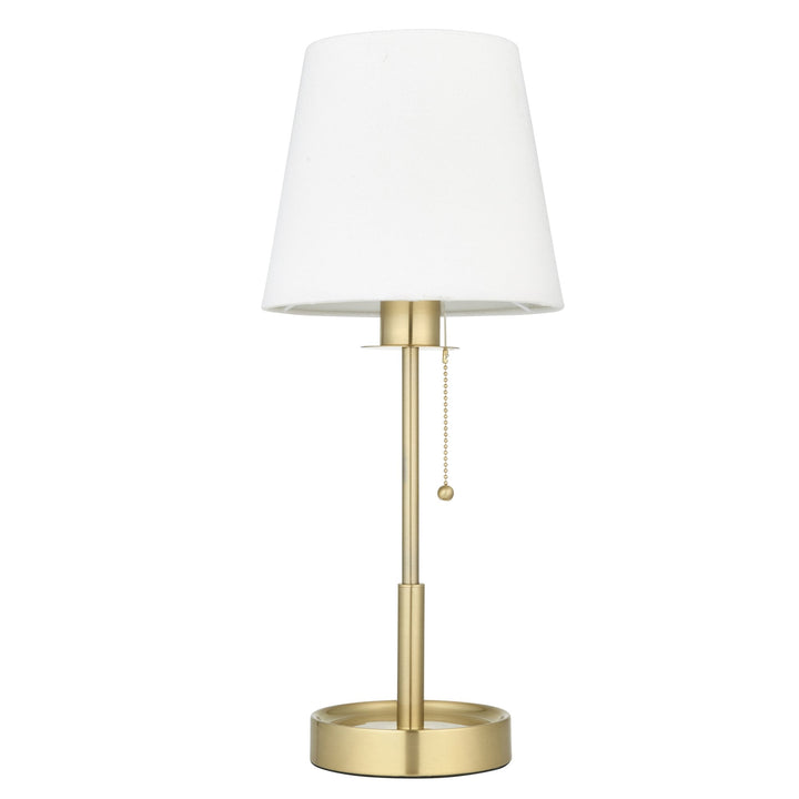 Nelson Lighting NL949595 1 Light Table Lamp Satin Brass Plate & Vintage White Fabric