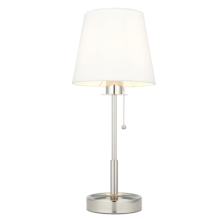 Nelson Lighting NL949596 1 Light Table Lamp Bright Nickel Plate & Vintage White Fabric