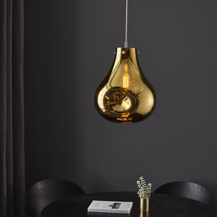 Nelson Lighting NL949789 1 Light Pendant Gold Metallic Glass & Chrome Plate