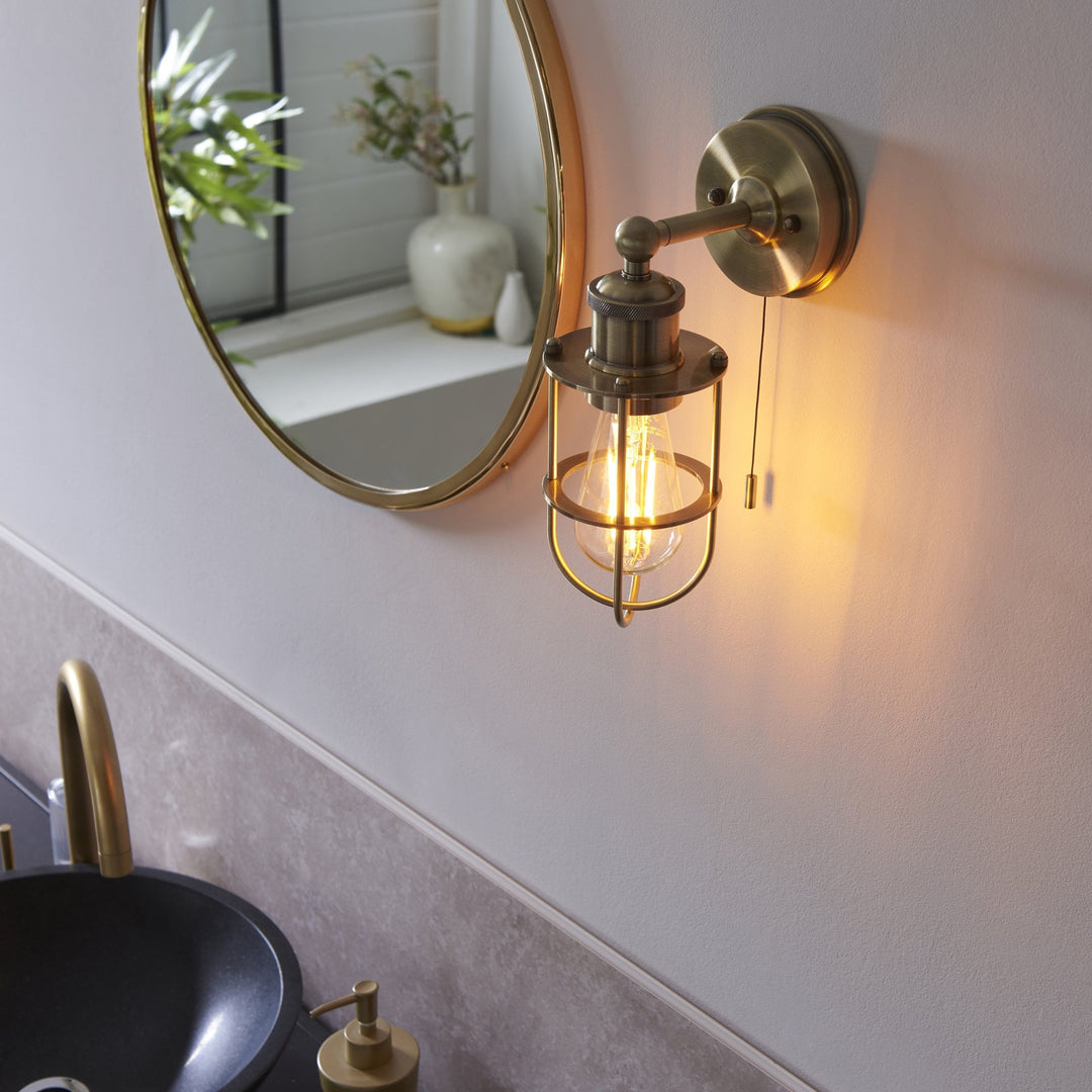 Nelson Lighting NL949952 Bathroom 1 Light Wall Light Antique Brass Plate