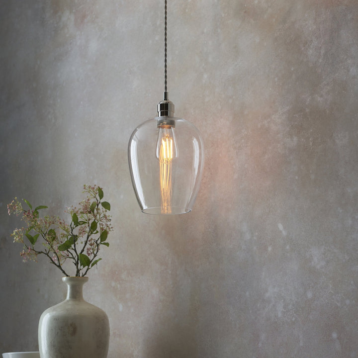 Nelson Lighting NL1400657 | Minimalist Nickel Pendant with Clear Glass