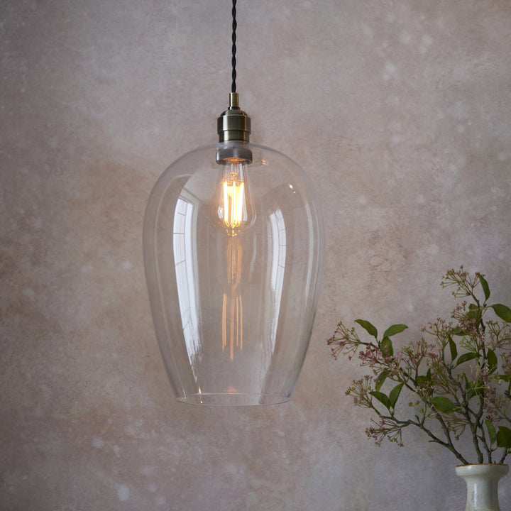 Nelson Lighting NL1400658 | Vintage Brass Pendant with Clear Glass