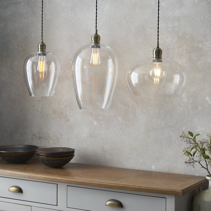 Nelson Lighting NL1400658 | Vintage Brass Pendant with Clear Glass