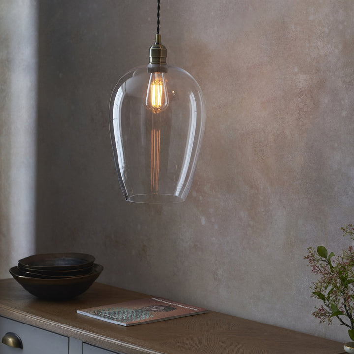 Nelson Lighting NL1400658 | Vintage Brass Pendant with Clear Glass