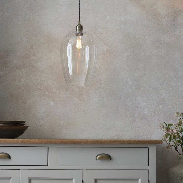 Nelson Lighting NL1400658 | Vintage Brass Pendant with Clear Glass